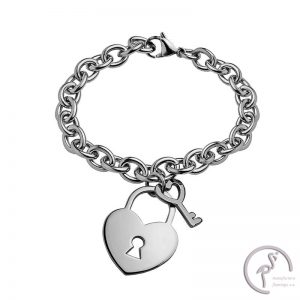 Pulsera Acero- Medalla corazón y llave