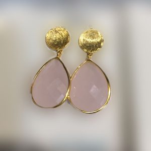Pendientes plata dorada y cuarzo rosa